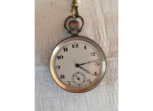 1928, Antique 925 Solid Silver Swiss Pocket Watch with Chain, Tested & Working