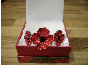 Black and Red Austrian Crystal Enamelled Poppy Floral Bangle