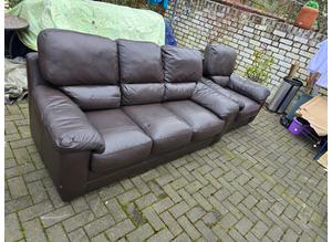 Excellent Condition Brown Leather Sofa set - 3 + 1