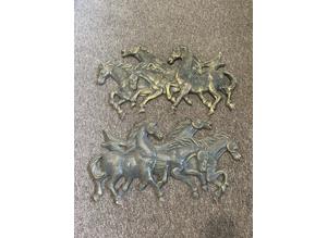 Cast iron running horses and horse head plaque decor garden rustic