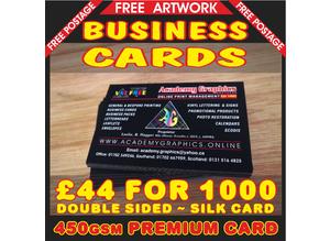 1000 Business Cards printed on 450gsm premium card. Double Sided. NO VAT. FREE ARTWRORK ~ FREE POSTAGE