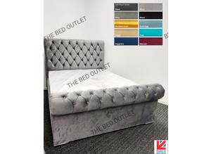 BED SALE. NEW STUNNING CHESTERFIELD SLEIGH BEDS DOUBLE BEDS, KING SIZE SUPERKING ANY COLOUR