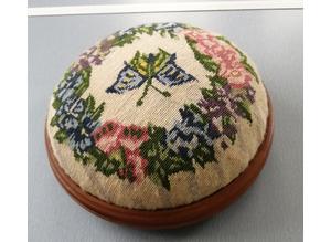 A Vintage Round Tapestry Footstool. Diameter 25cm (10").