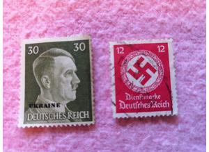 1940's Rare/Vintage, 2x Nazi Stamps (Swastika, Hitler, Ukraine, Deutsches Reich)
