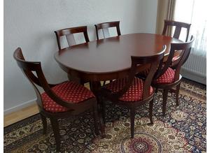 Dining Table and 6 Chairs Extendable Dark Brown Wood