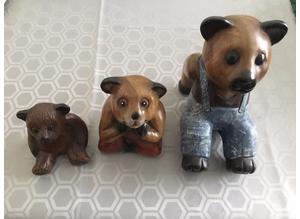 Set of 3 Wooden Carved Bears