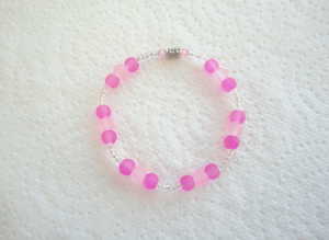Handmade Pink, Frosted Glass, Bead Elasticated Bracelet.