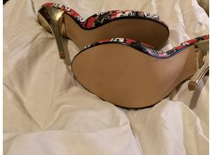 Stunning mules peep toe stilettos uk 4,4.5 &5 £10 each red sole patent leopard print & day of dead designs