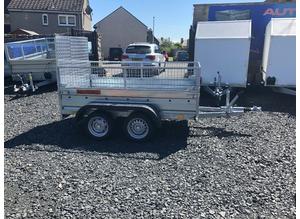 BRAND NEW 8,2ft x 4,3ft TWIN AXLE MASTER TRAILER WITH 40 CM MESH AND RAMP 1300KG BRAKED