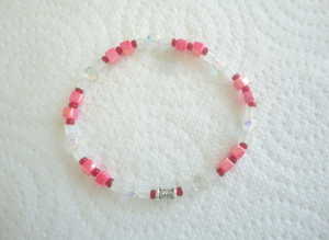 Handmade Dark Pink & Clear Elasticated Bracelet for Women