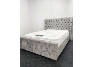 BED SALE NEW LUXURY CHESTERFIELD WING BACK BED FRAMES DOUBLE BEDS. KING SIZE BEDS SUPERKING