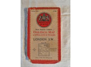 1948 Vintage, Ordnance Survey, National Grid One-Inch Map, London S.W, Sheet 170