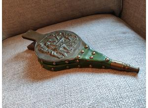 Vintage/Antique, Brass/Leather, Fire Bellows - Working, Green/Gold