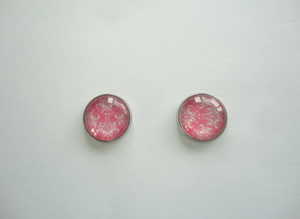 Handmade 12mm Pink & White Glass Cabochon Stainless Steel Stud Earrings