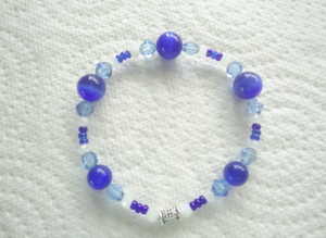 Handmade Blue Cats-Eye Glass Bead Elasticated Bracelet.