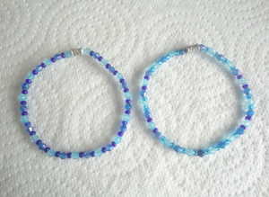 Handmade Pair of Blue & Aqua Acrylic Bicone Bead Elasticated Bracelets