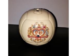 RARE 1981 Royal Wedding Porcelain Football Coin Bank Charles & Diana