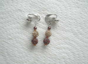 Handmade Ginger Brown, Shamballa,  Disco Ball Bead Clip-On Drop Earrings.