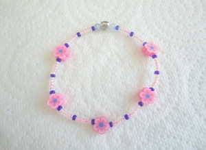 Handmade Pink Polymer Clay Flower Bead & Seed Bead Elasticated Bracelet
