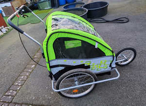 2 CHILD BIKE TRAILER CONVERTS INTO PRAM