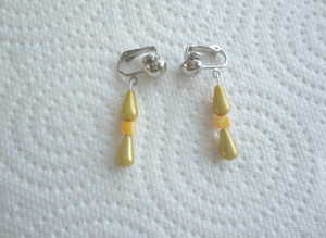 Handmade Yellow, Teardrop Bead, Clip-On Earrings