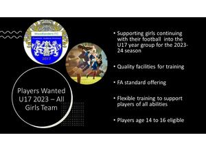 U17 Girl Players Wanted for 2023-24 season