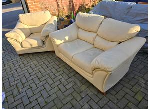 Excellent condition Cream Leather Sofa Set - 2 + 1 - Cream Leather