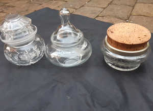 Vintage Glass Storage Pots With Lids