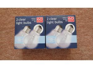 Edison Screw ES 27 Golf Round 60 Watt Clear Light Bulbs x 3