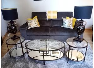 Oval metal coffee table & 2 side tables.
