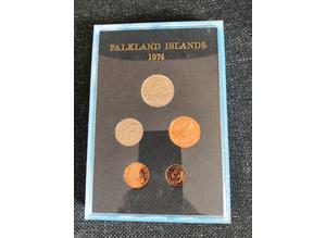Vintage/Collectible 1974 Coinage of the Falkland Islands Set with Envelope/Cover
