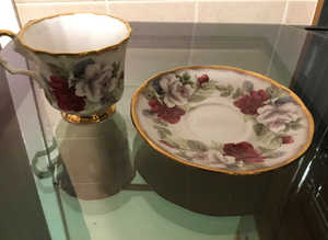 Vintage Elizabethan 'Jacobean' Staffordshire bone china cup and saucer