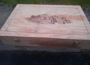 Large Decorated Vintage Wooden Cigar Box