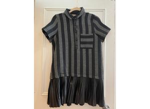Zara women black and white striped dress with synthetic leather pleating, Size S, never worn