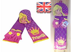 Disney Princess / Palace Pets Official Matching Hat Scarf and Gloves Kids Winter Set - Brand New!