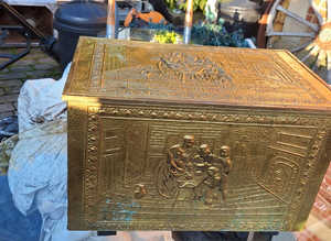 Ornamental Brass Decorated Coal Box