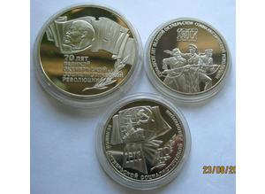 USSR 70 Years of October 1987y 1+3+5 rubles set PROOF