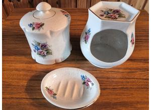 Vintage Kernewek Pottery Duchy Direct Cornish China 3 Piece Floral Bathroom Set