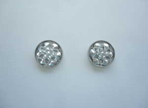 Handmade 12mm Silver Coloured Resin Rhinestone Cabochon Earrings. Stainless Steel Studs.