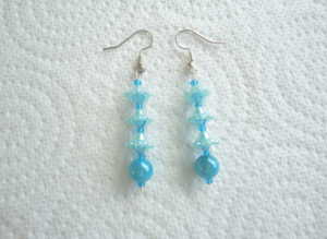 Handmade Aqua Flower Bead & Miracle (Glow) Drop Earrings.