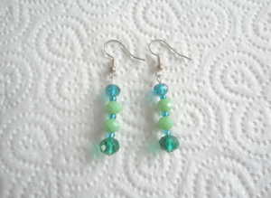 Handmade Green Glass Bead Drop Earrings with S.P. Hook Ear-Wires.