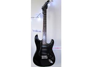 EPIPHONE.  Black Strat.  vgc cleaned serviced and setup using Good Quality Strings