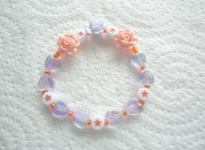 Handmade Lilac & Orange Flower Bead Elasticated Bracelet for Children