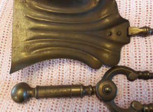 Antique brass fire irons