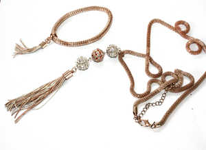 Tube Chain Gold coloured Necklace with Tassel plus a Tube Wrist Band with Tassel.