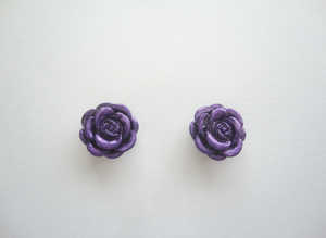 Handmade, Purple Resin Flower Bead, Stud Earrings