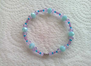 Handmade Aqua & Lilac, Faceted Glass, Rondelle Bead Elasticated Bracelet