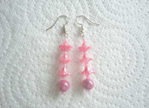 Handmade Pink Flower Bead & Miracle (Glow) Bead Drop Earrings