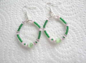 Handmade Emerald Green & Amethyst Hoop Earrings