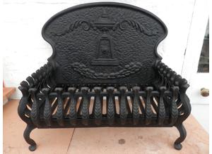 *Reduced*      Cast Iron Fire Basket with Decorative Back Plate